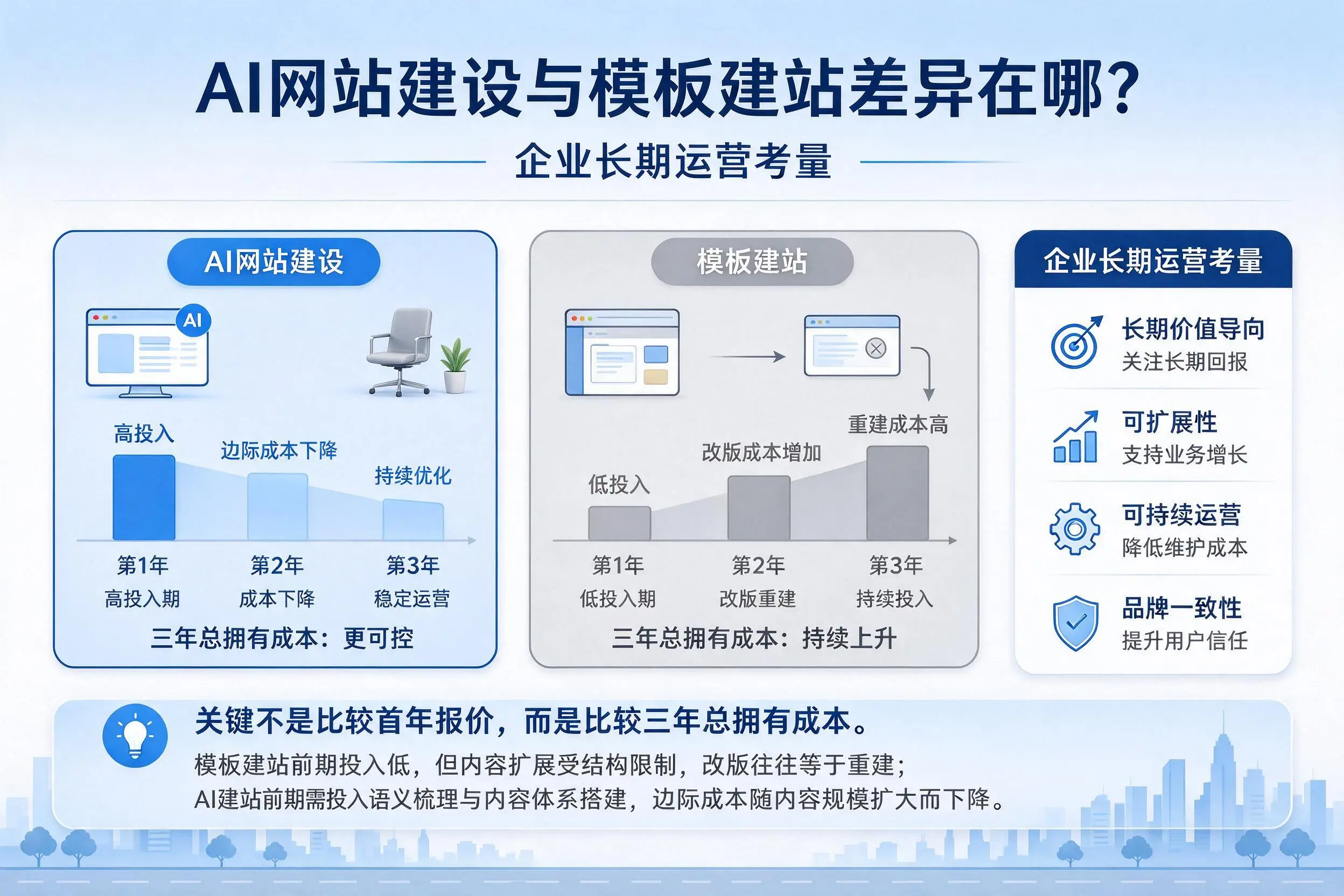 AI网站建设与模板建站差异在哪？珠海企业长期运营考量