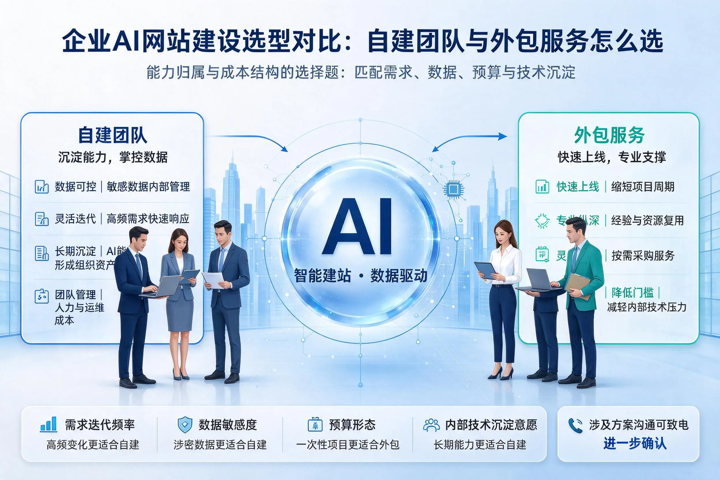 珠海企业AI网站建设选型对比:自建团队与外包服务怎么选
